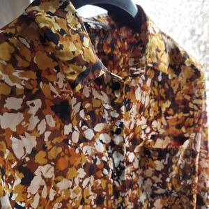 Norah Size 44 US 16 Autumn Leaves Floral Abstract Button Up Women's Blouse